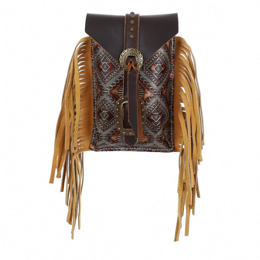 NEW SHOWMAN women's cowboy carving rear cinch bag in dark brown